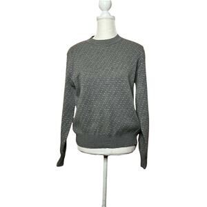 Vintage Men's Sweater Sz Medium Gray Shamrock Knit Cuff Long Sleeve Crew Neck